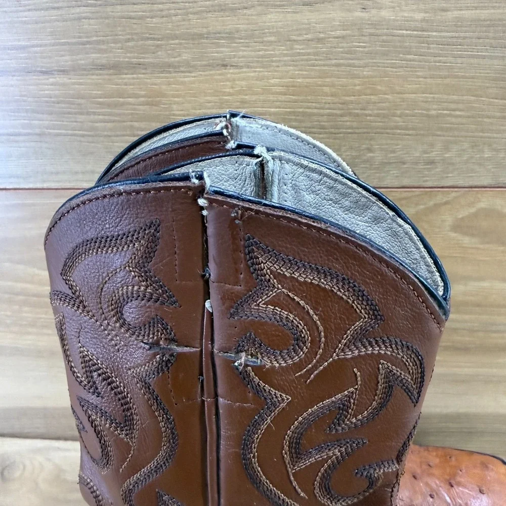 Genuine Ostrich Leather Boys Size 1 Western Boots Square Toe Rodeo Ranch